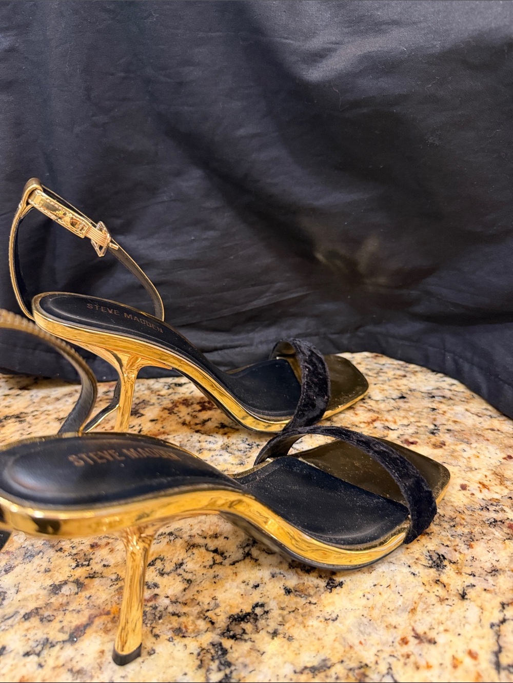 Steve Madden Black and Gold Strappy Stiletto Sandals - Picture 4 of 6